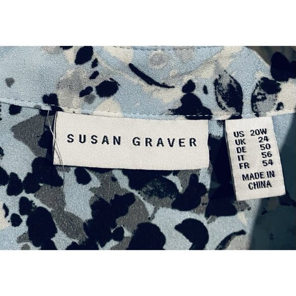 Susan Graver Top Womens 20W Light Blue Floral Button Up Long Sleeve Career Work - Picture 4 of 7